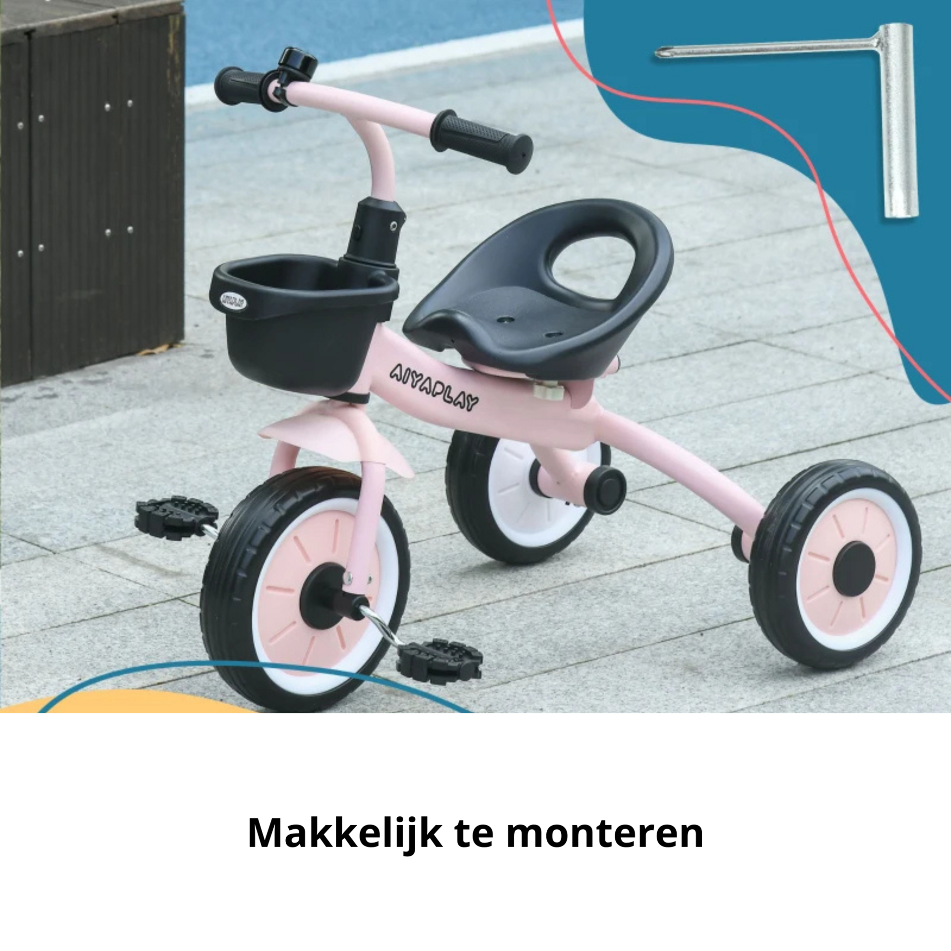 Roze driewieler met verstelbaar zadel en fietsmand – 70x40x58 cm voor kinderen van 2 tot 5 jaar