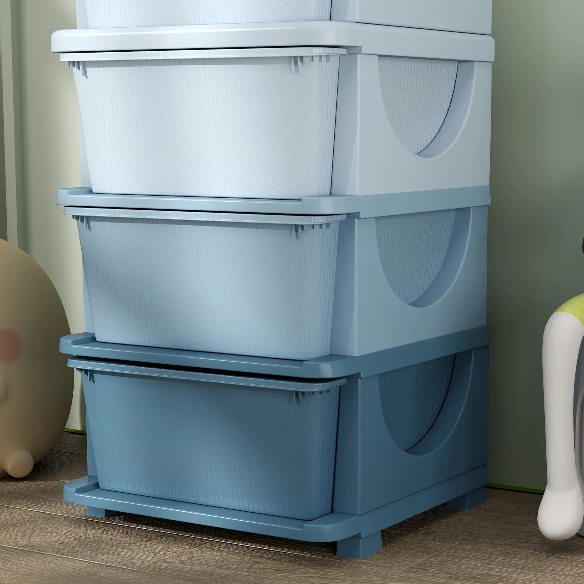 Blauwe speelgoed organizer met 4 lades – 37x37x76 cm voor een opgeruimde kinderkamer