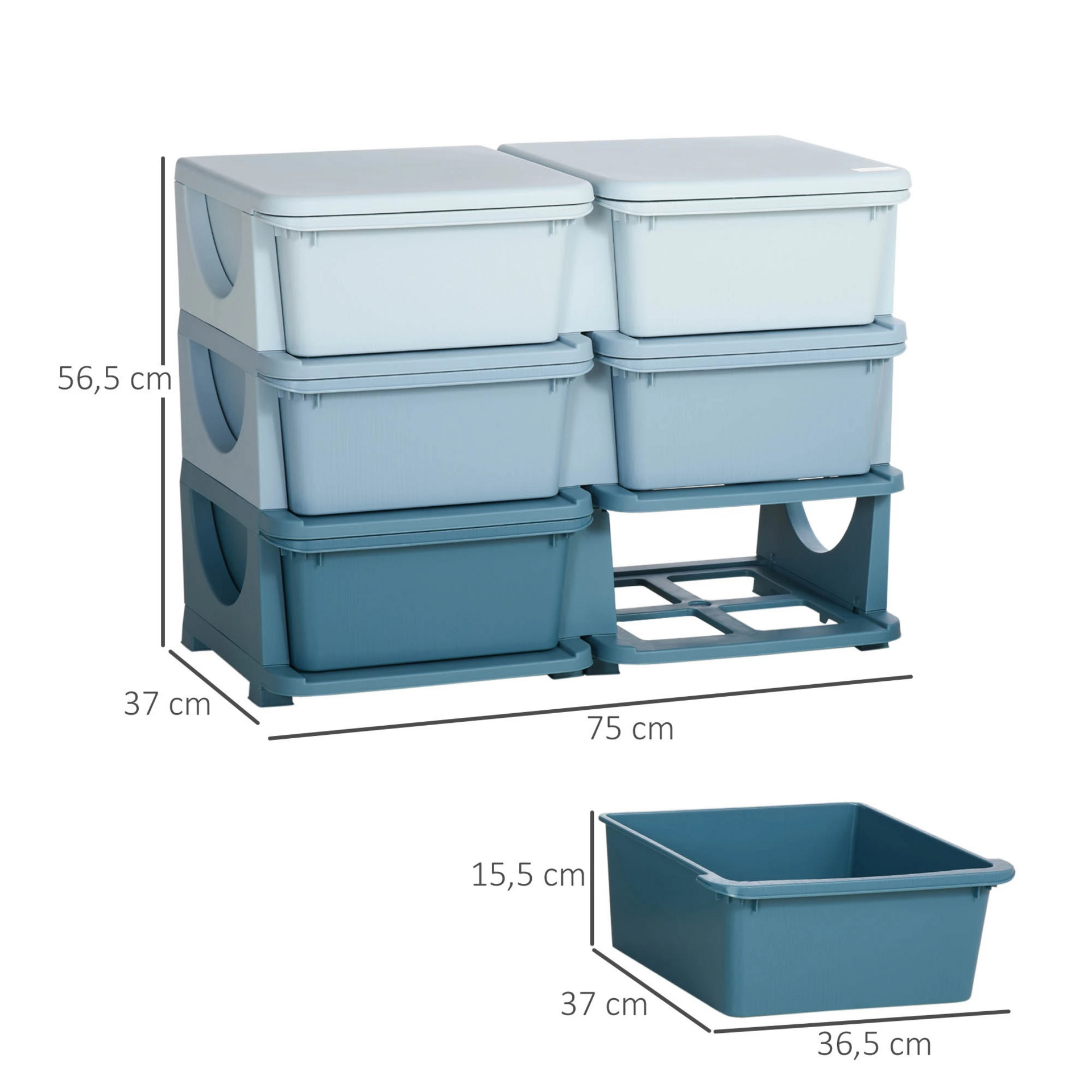 Blauwe speelgoed organizer met 6 lades – 75x37x37 cm voor een opgeruimde kinderkamer - Zenzee
