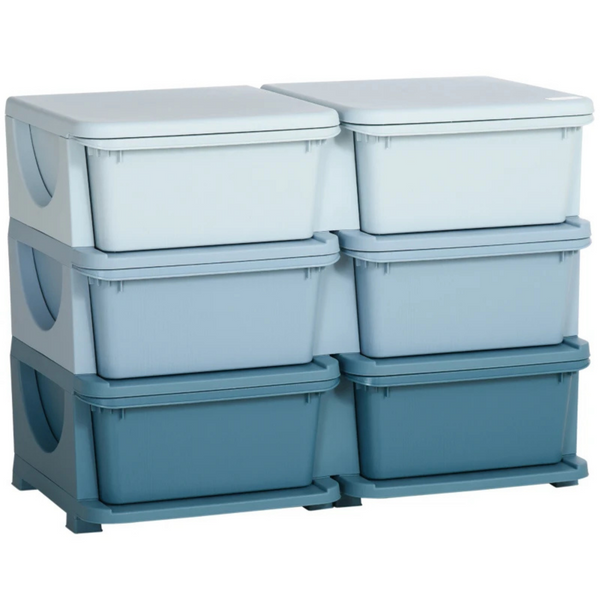 Blauwe speelgoed organizer met 6 lades – 75x37x37 cm voor een opgeruimde kinderkamer - Zenzee