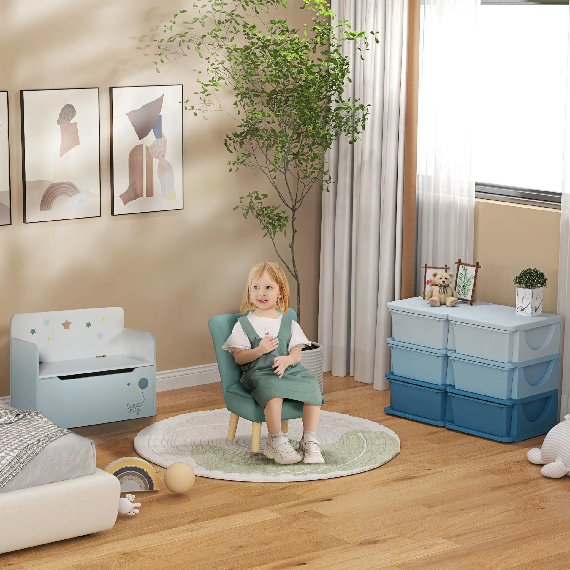 Blauwe speelgoed organizer met 6 lades – 75x37x37 cm voor een opgeruimde kinderkamer - Zenzee