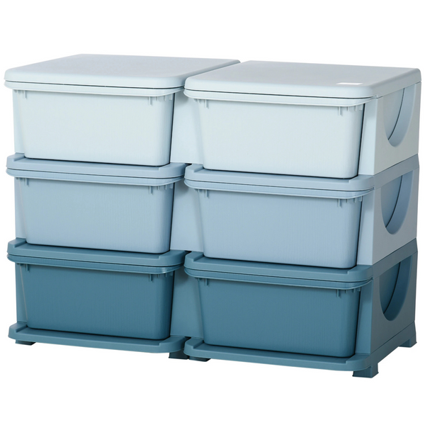 Blauwe speelgoed organizer met 6 lades – 75x37x37 cm voor een opgeruimde kinderkamer - Zenzee