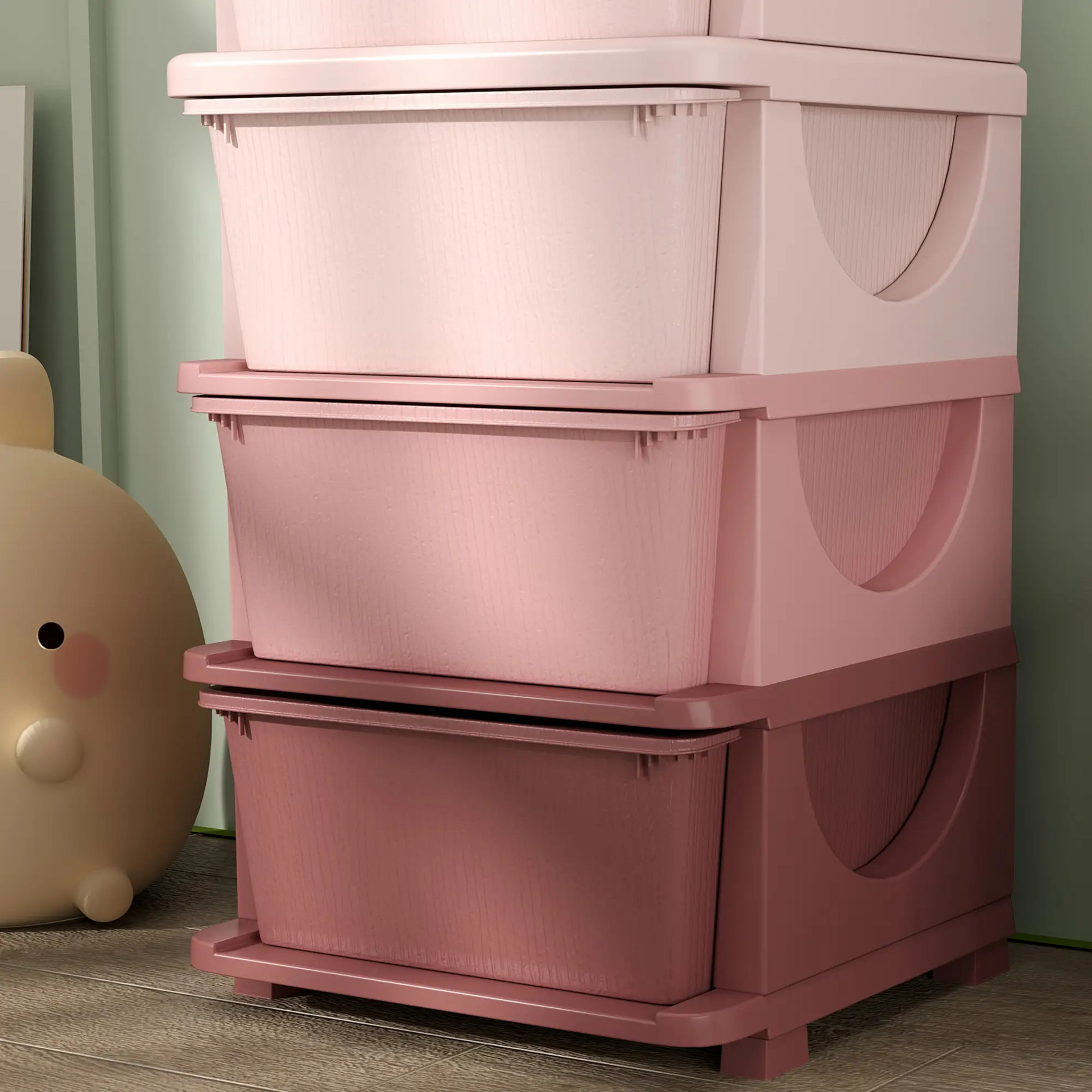 Roze speelgoed organizer met 4 lades – 37x37x76 cm voor een opgeruimde kinderkamer