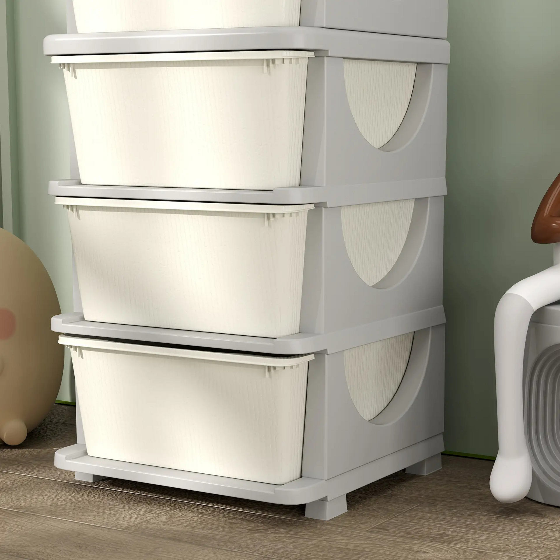 Crème-witte speelgoed organizer met 3 lades – 37x37x76 cm voor een opgeruimde kinderkamer