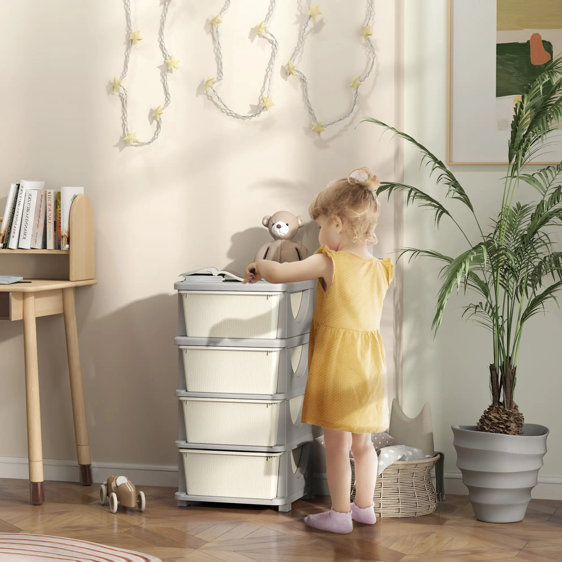 Crème-witte speelgoed organizer met 3 lades – 37x37x76 cm voor een opgeruimde kinderkamer