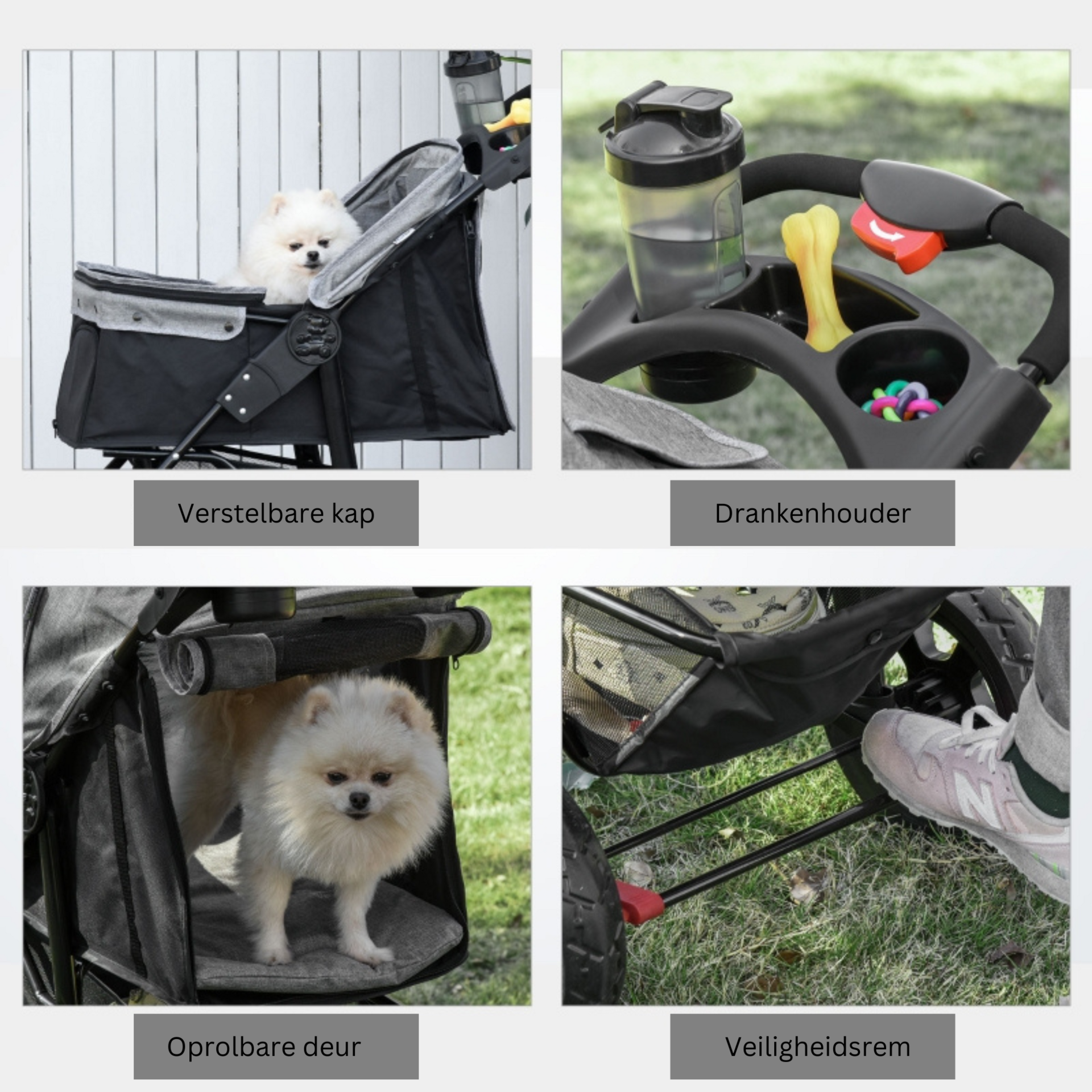Opvouwbare hondenbuggy met verstelbare kap en opbergruimte – grijs/zwart – 110×58×107 cm | Zenzee