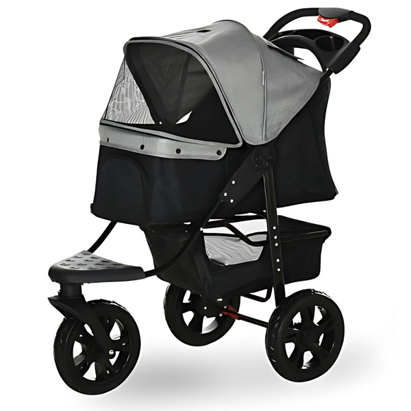 Opvouwbare hondenbuggy met verstelbare kap en opbergruimte – grijs/zwart – 110×58×107 cm | Zenzee