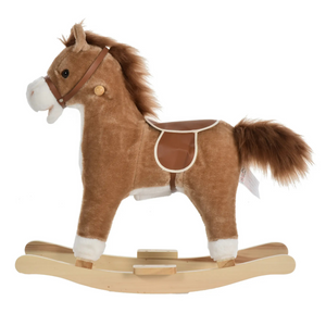 Schommelpaard voor kinderen veilig en stevig - wit/roze - 65x33x62 cm met pluche bekleding en houten frame