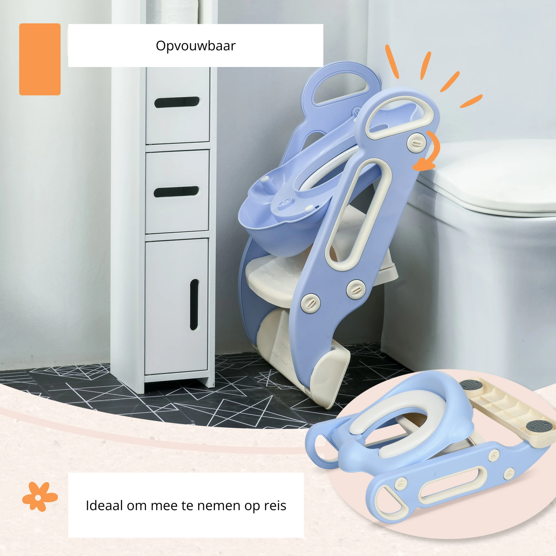 Blauwe wc-verkleiner met trapje en antislip – 62x36,5x28 cm voor peuters van 1–3 jaar