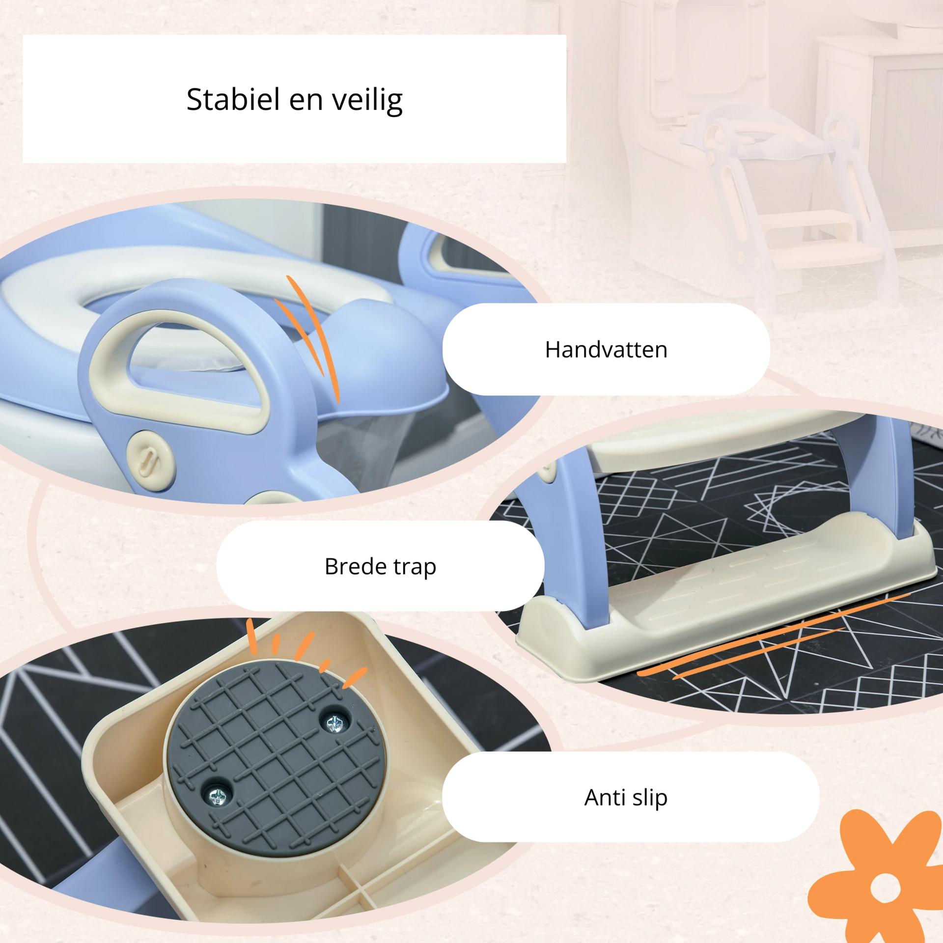 Blauwe wc-verkleiner met trapje en antislip – 62x36,5x28 cm voor peuters van 1–3 jaar