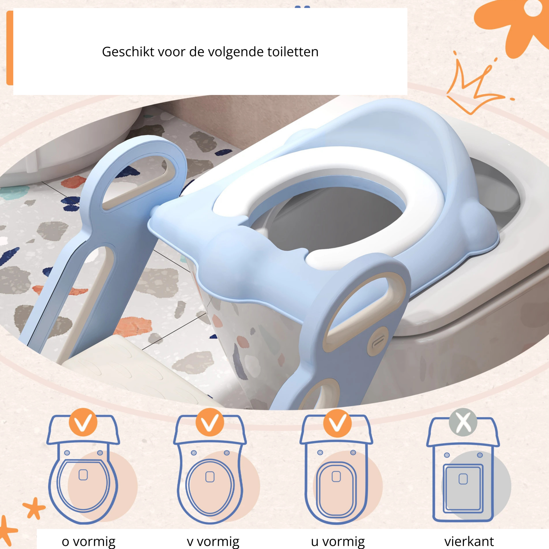 Blauwe wc-verkleiner met trapje en antislip – 62x36,5x28 cm voor peuters van 1–3 jaar