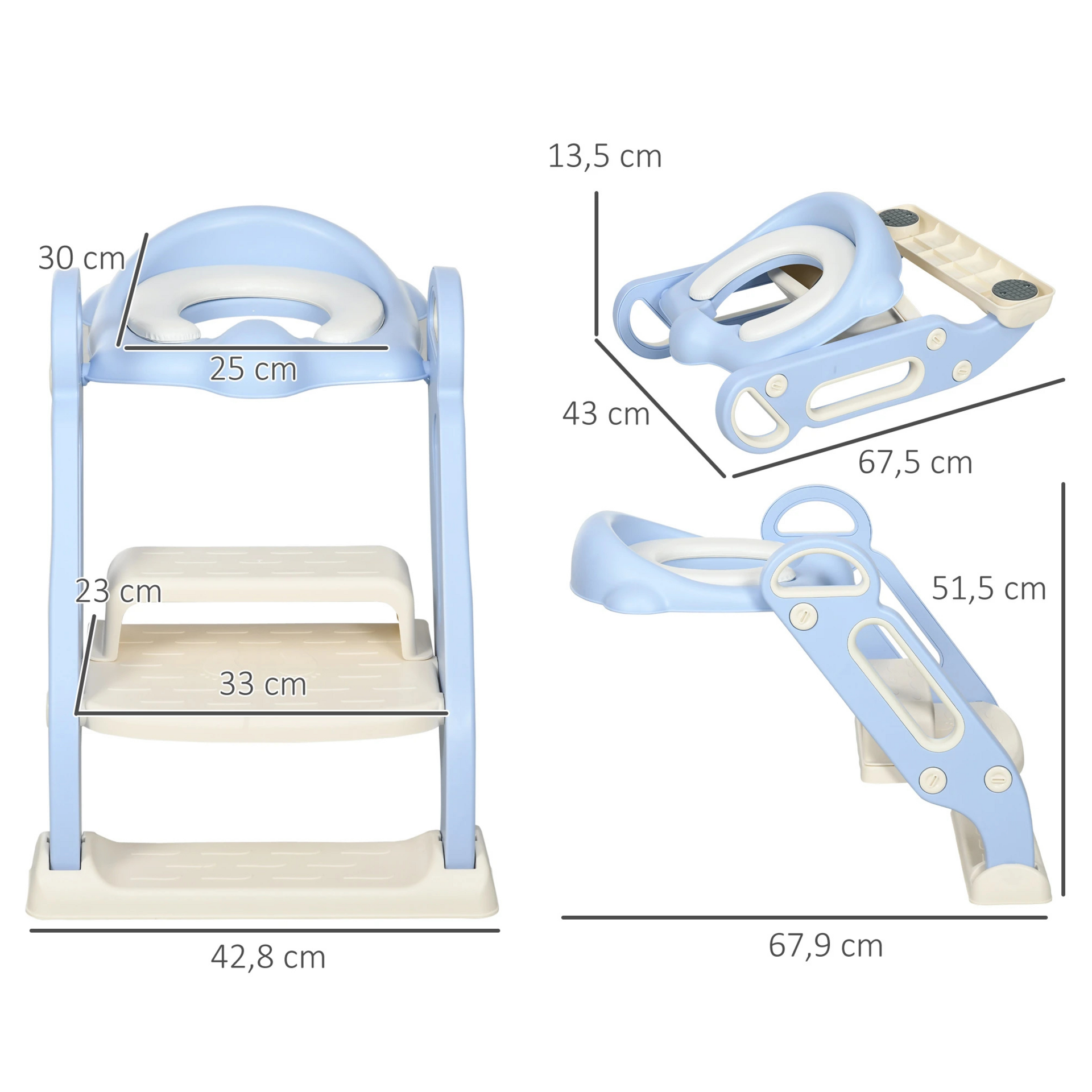 Blauwe wc-verkleiner met trapje en antislip – 62x36,5x28 cm voor peuters van 1–3 jaar