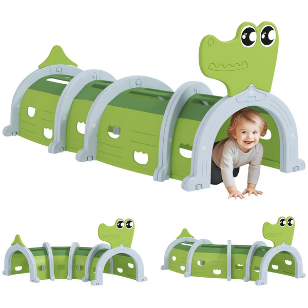 Krokodil kruiptunnel groen – 194x88x92 cm van kunststof voor kinderen van 3–6 jaar
