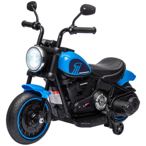 Elektrische kindermotor blauw/zwart met trainingswielen en koplamp – 76x42x57 cm voor kinderen van 18–36 maanden voor jonge rijders