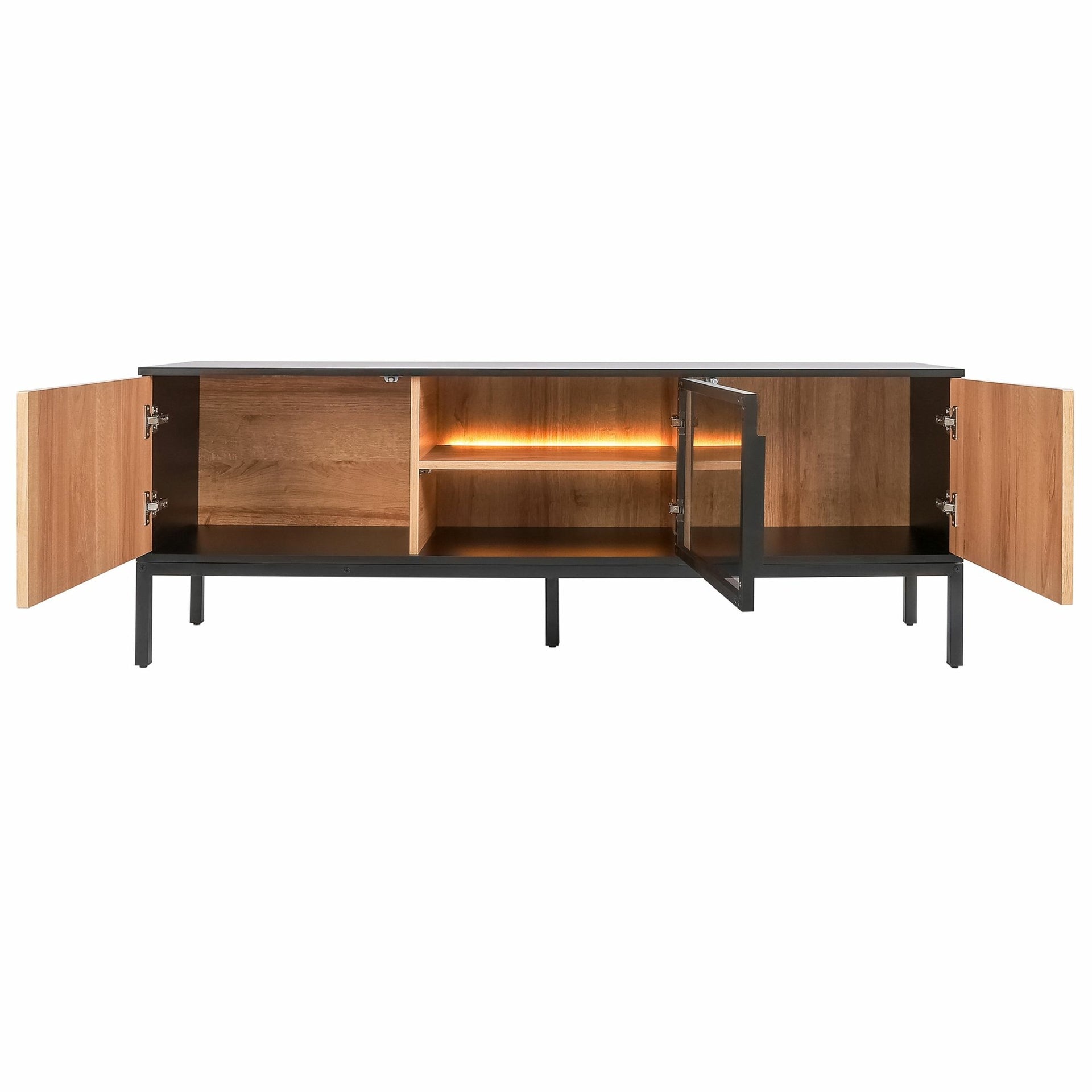 Zenzee Thora tv-meubel met LED-verlichting – 3-deurs in natuur/zwart, 154x39x56 cm