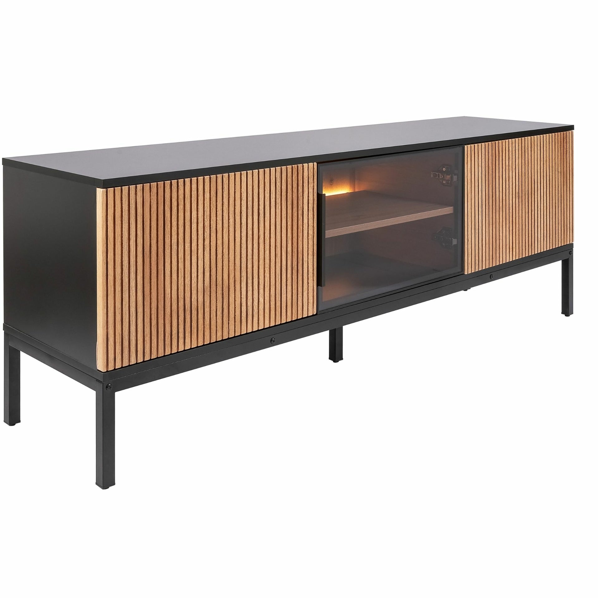Zenzee Thora tv-meubel met LED-verlichting – 3-deurs in natuur/zwart, 154x39x56 cm