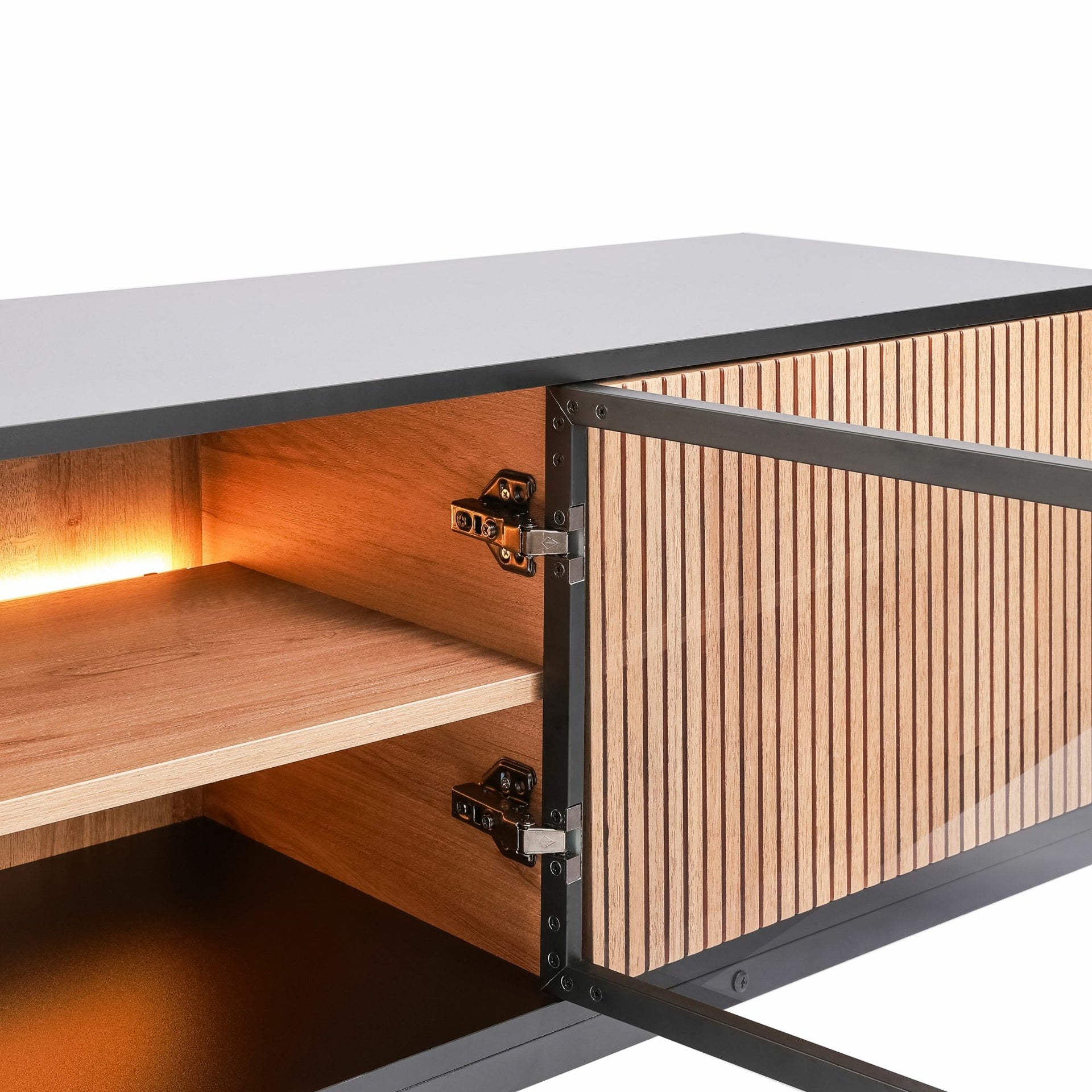 Zenzee Thora tv-meubel met LED-verlichting – 3-deurs in natuur/zwart, 154x39x56 cm