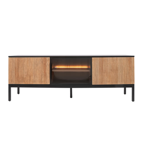 Zenzee Thora tv-meubel met LED-verlichting – 3-deurs in natuur/zwart, 154x39x56 cm