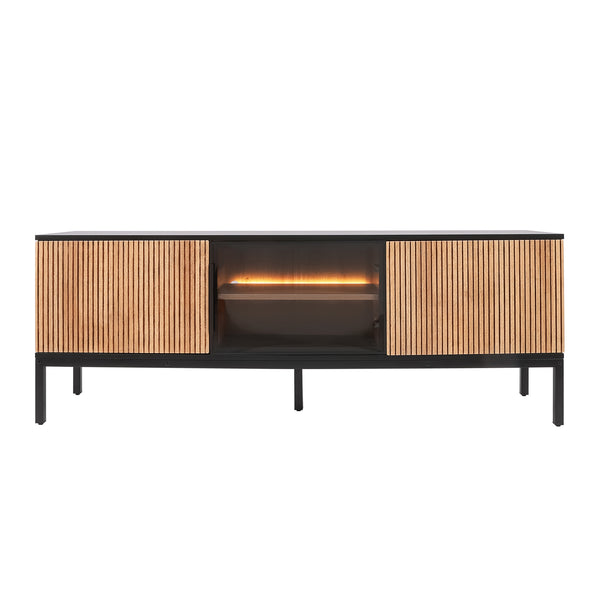 Zenzee Thora tv-meubel met LED-verlichting – 3-deurs in natuur/zwart, 154x39x56 cm
