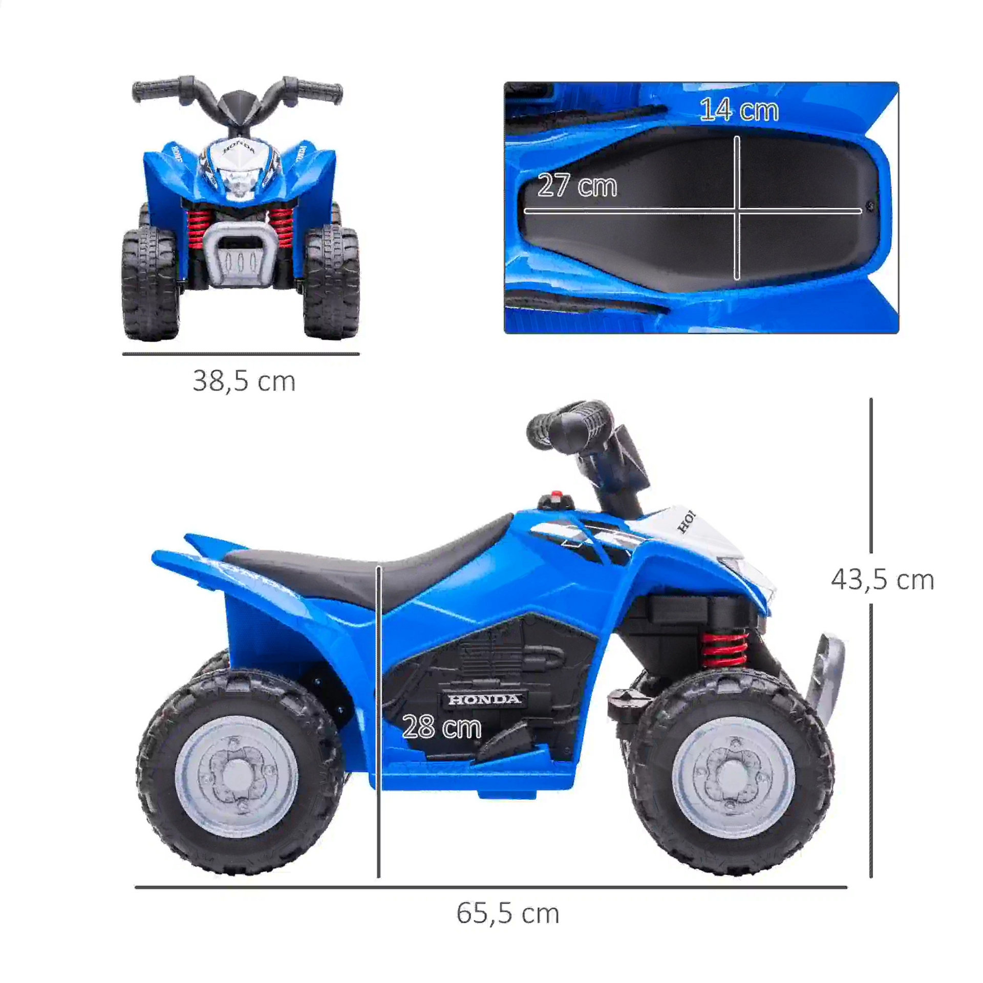Blauwe loopauto quad met muziek en opbergruimte – 65x28x38 cm voor kinderen van 1–3 jaar
