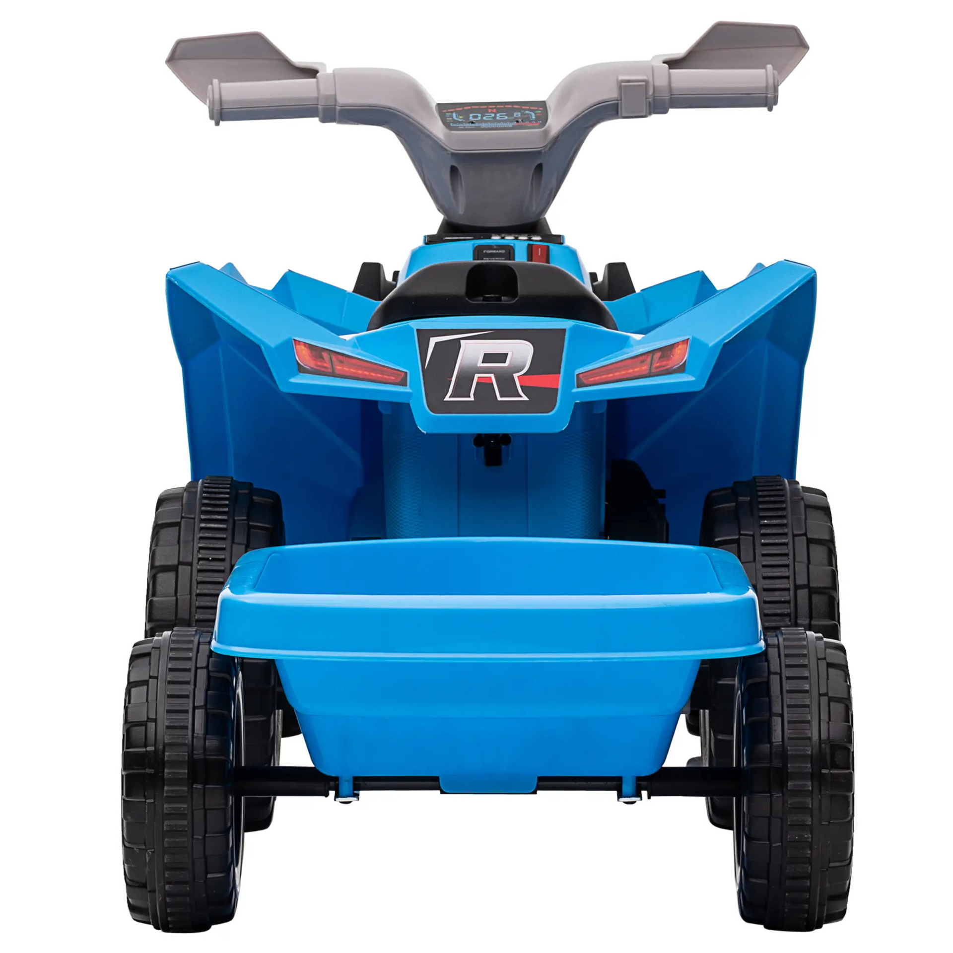 Blauwe loopauto quad met aanhanger, muziek en licht – 90 cm voor kinderen van 1–3 jaar