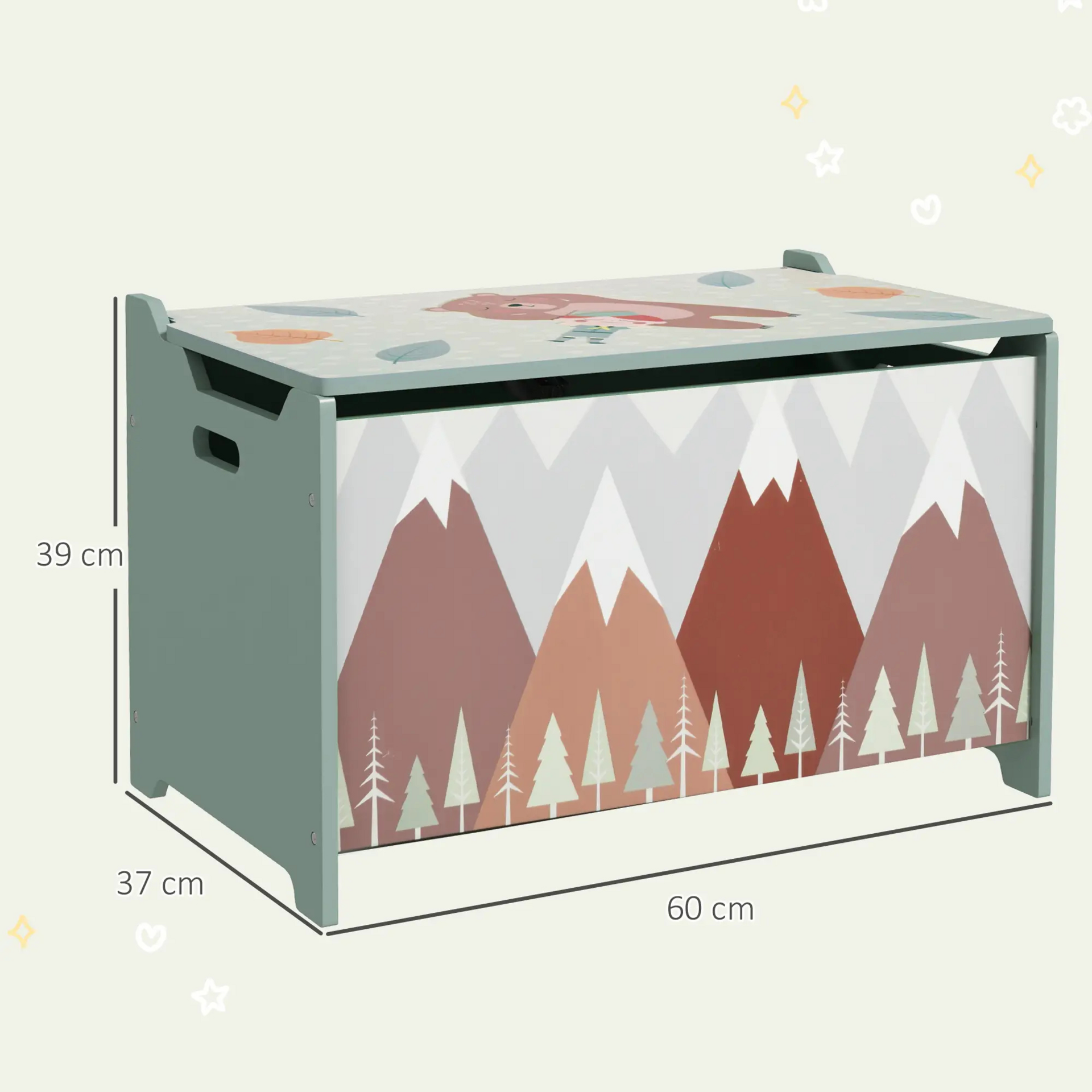 Groene kinderbank met opbergruimte – 60x30x50 cm voor kinderen van 3–8 jaar