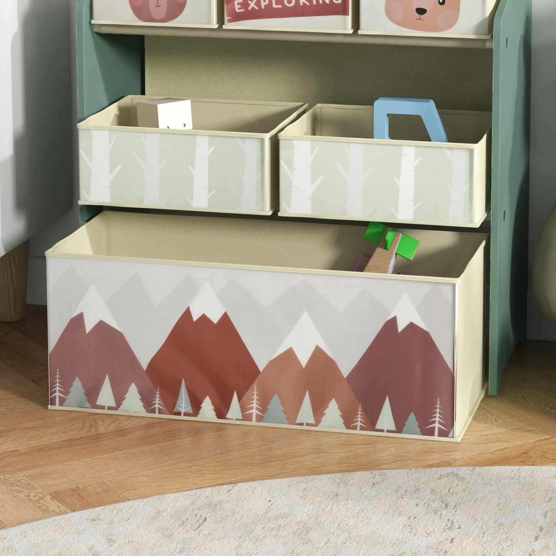Groene speelgoed opbergkast met 6 stoffen bakken – 63x30x66 cm voor kinderen van 3–8 jaar
