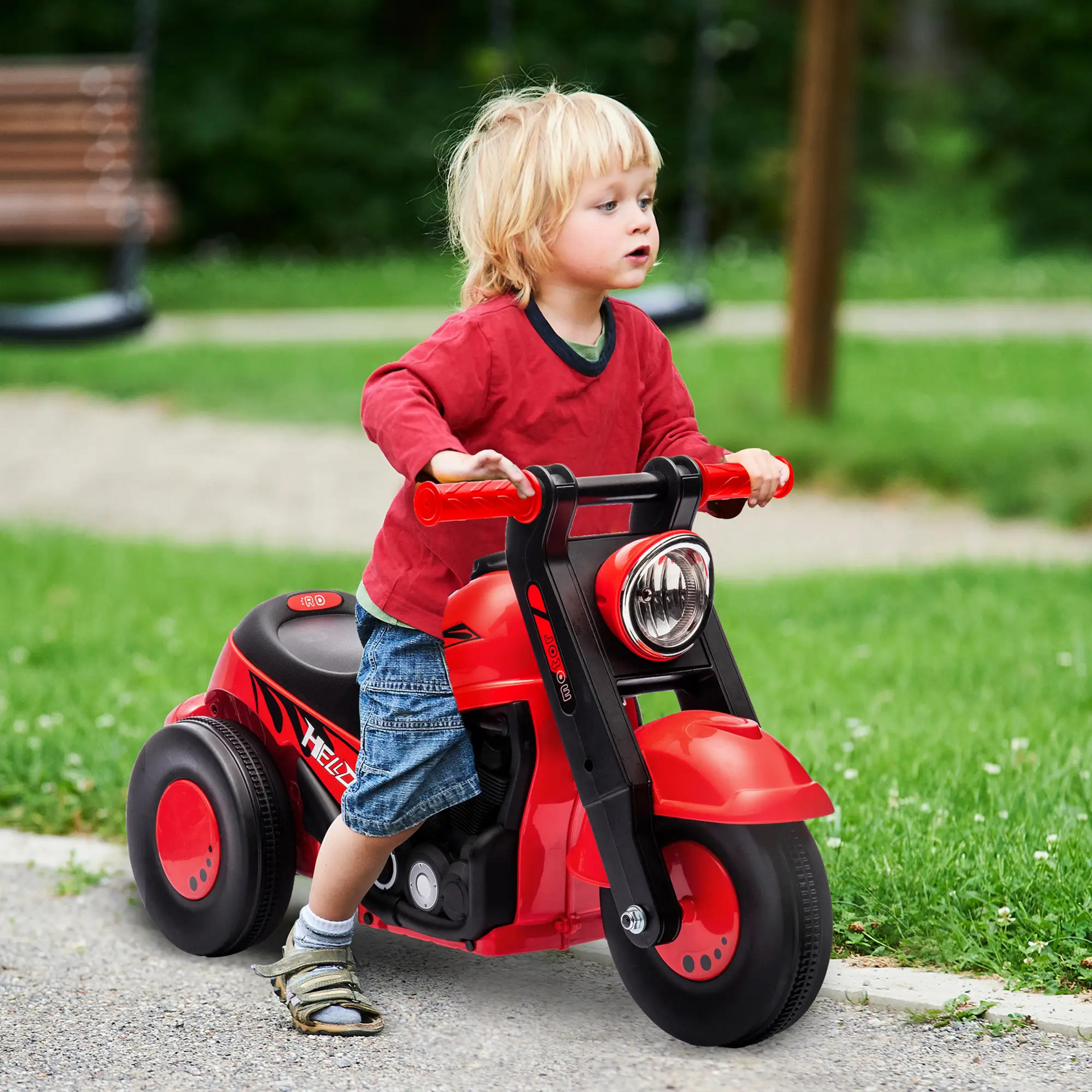 Rode loopauto motor met muziek – 80x35,5x42 cm voor kinderen van 2–5 jaar