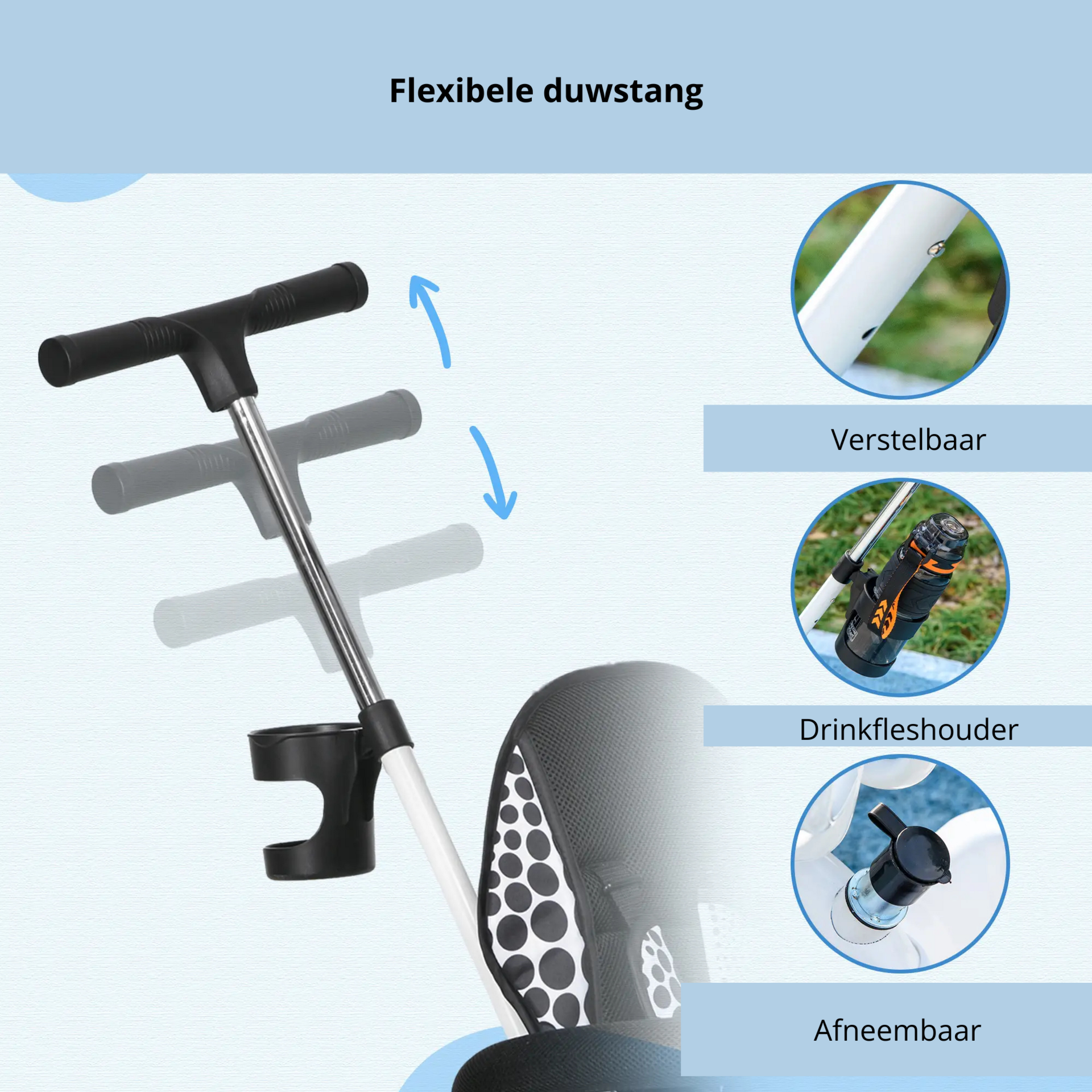 Witte 6-in-1 driewieler met duwstang, zonnedak en opbergmand – 105x47x98 cm