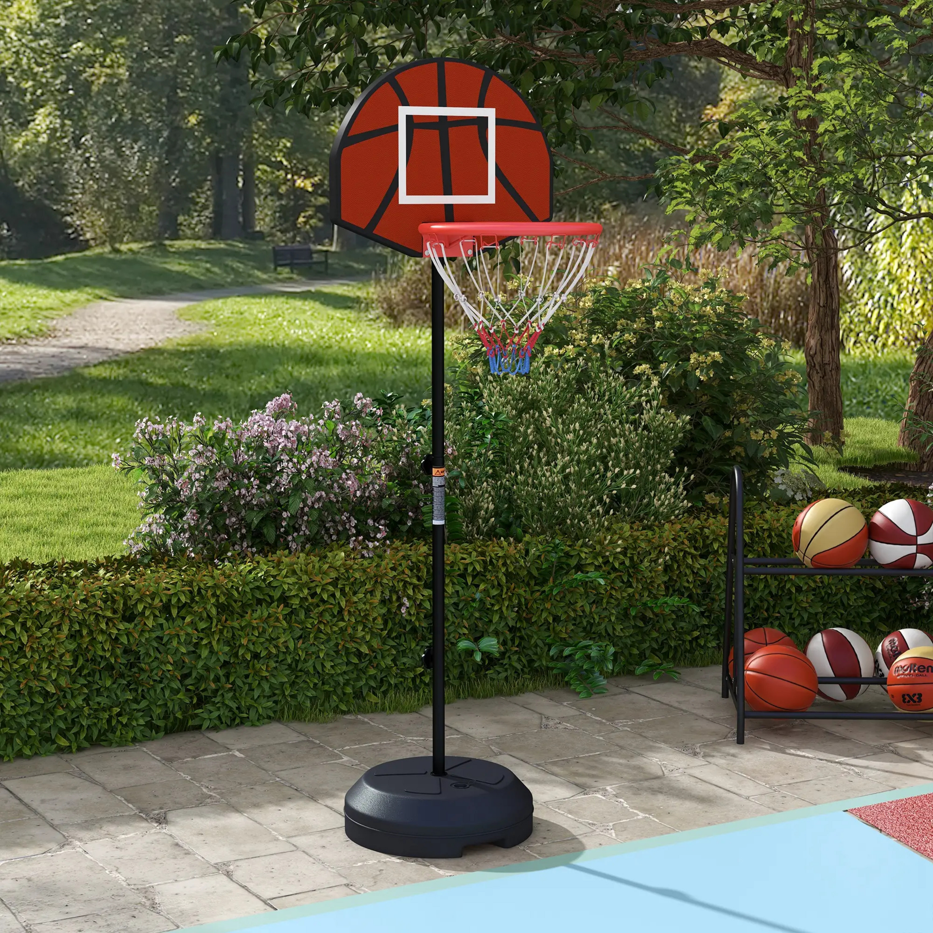 Verstelbare basketbalpaal 98-148 cm met basket en dartbord – zwart