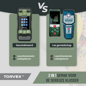Torvex oplaadbare lasermeter 40m met geintegreerde leidingzoeker met combinatie van laserafstand meting en leidingdetectie functie