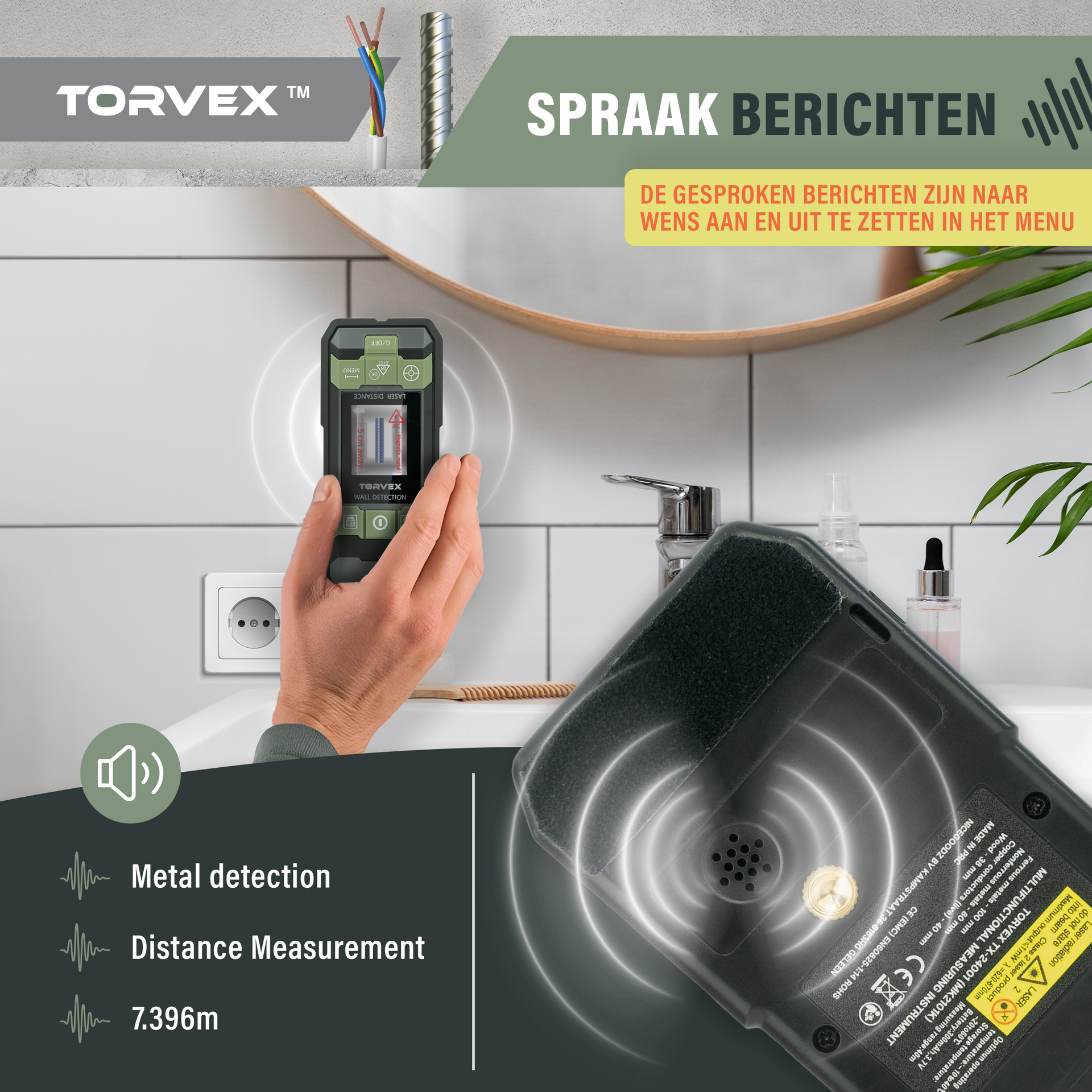 Torvex oplaadbare lasermeter 40m met geintegreerde leidingzoeker