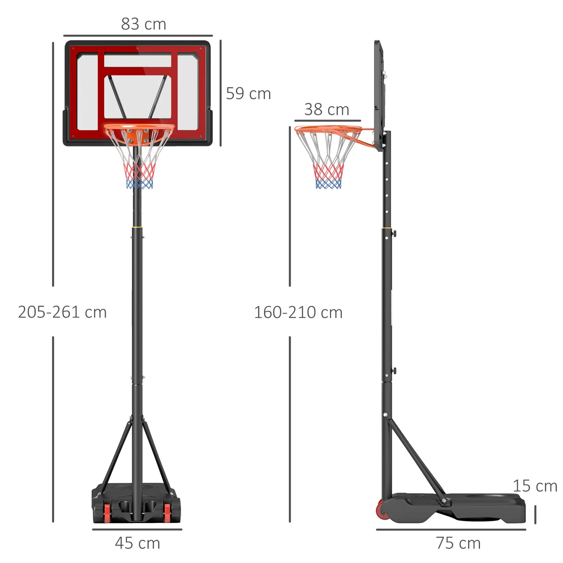Verrijdbare verstelbare basketbalpaal – 160–210 cm voor buitengebruik
