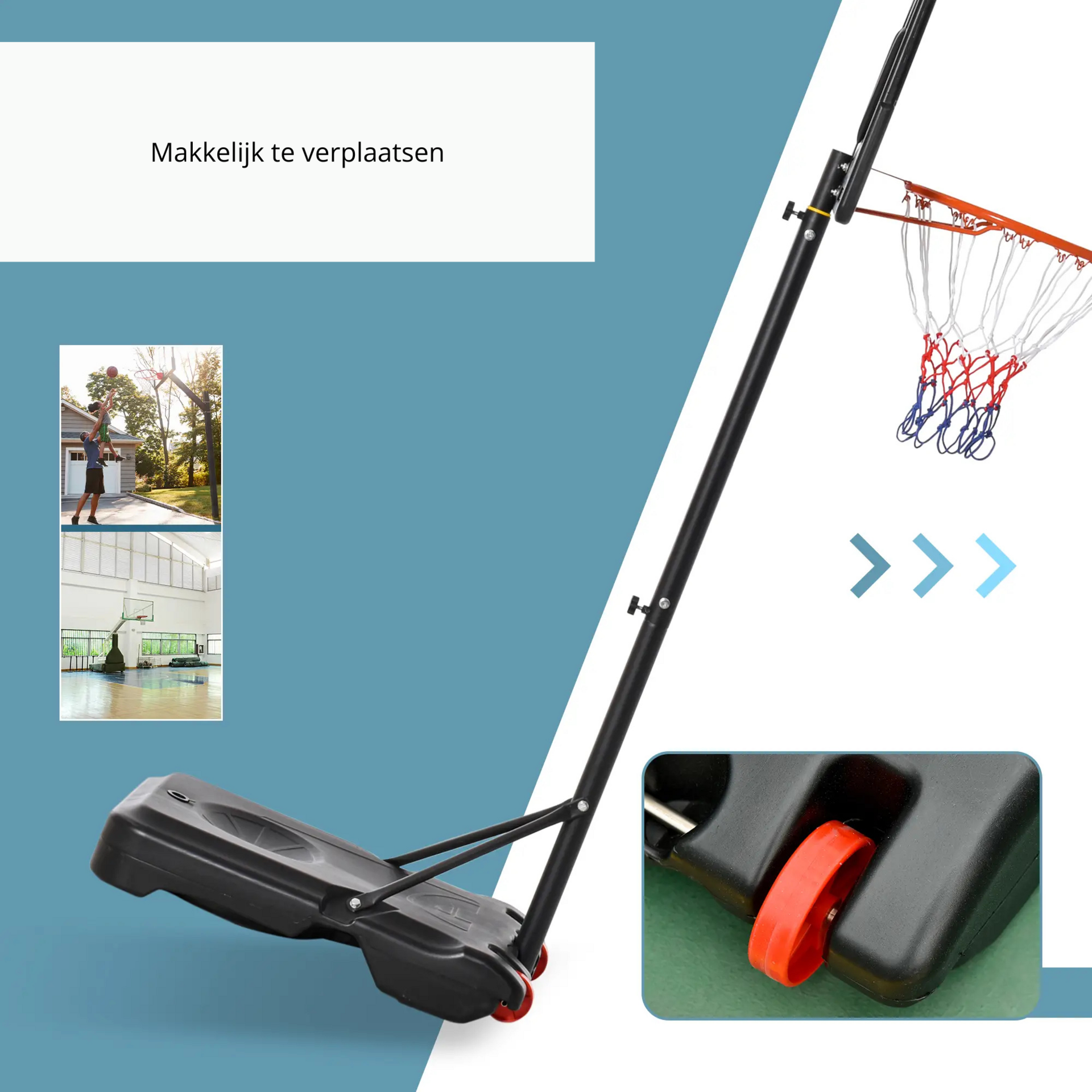 Verrijdbare verstelbare basketbalpaal – 160–210 cm voor buitengebruik