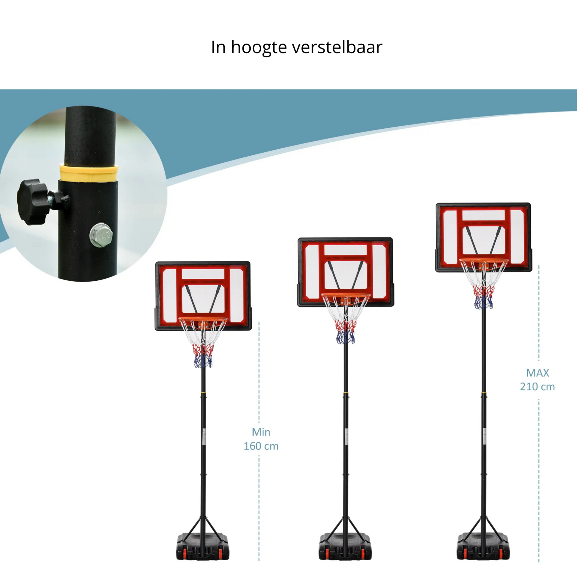 Verrijdbare verstelbare basketbalpaal – 160–210 cm voor buitengebruik