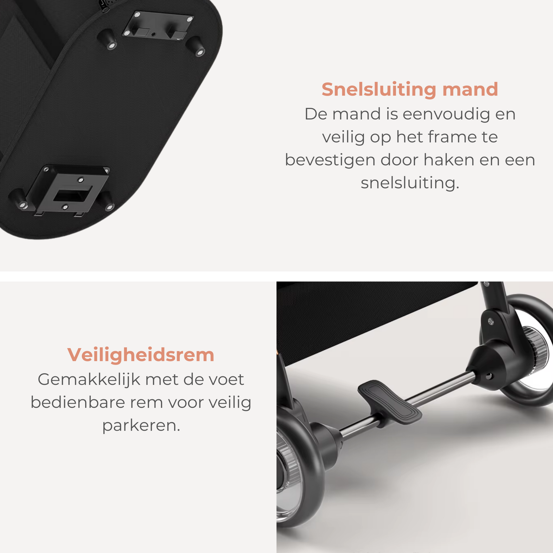 Grijze hondenbuggy met afneembare korf en rem – opvouwbaar ontwerp | Zenzee
