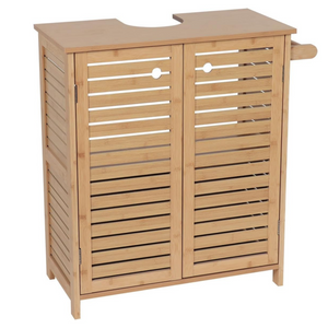 Wastafelonderkast Kiruna bamboe – 70×67×33 cm stijlvol badkamermeubel met lade en ventilatie voor badkameropslag