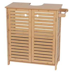 Wastafelonderkast Kiruna bamboe – 70×67×33 cm stijlvol badkamermeubel met natuurtinten en praktische deuren voor opbergruimte