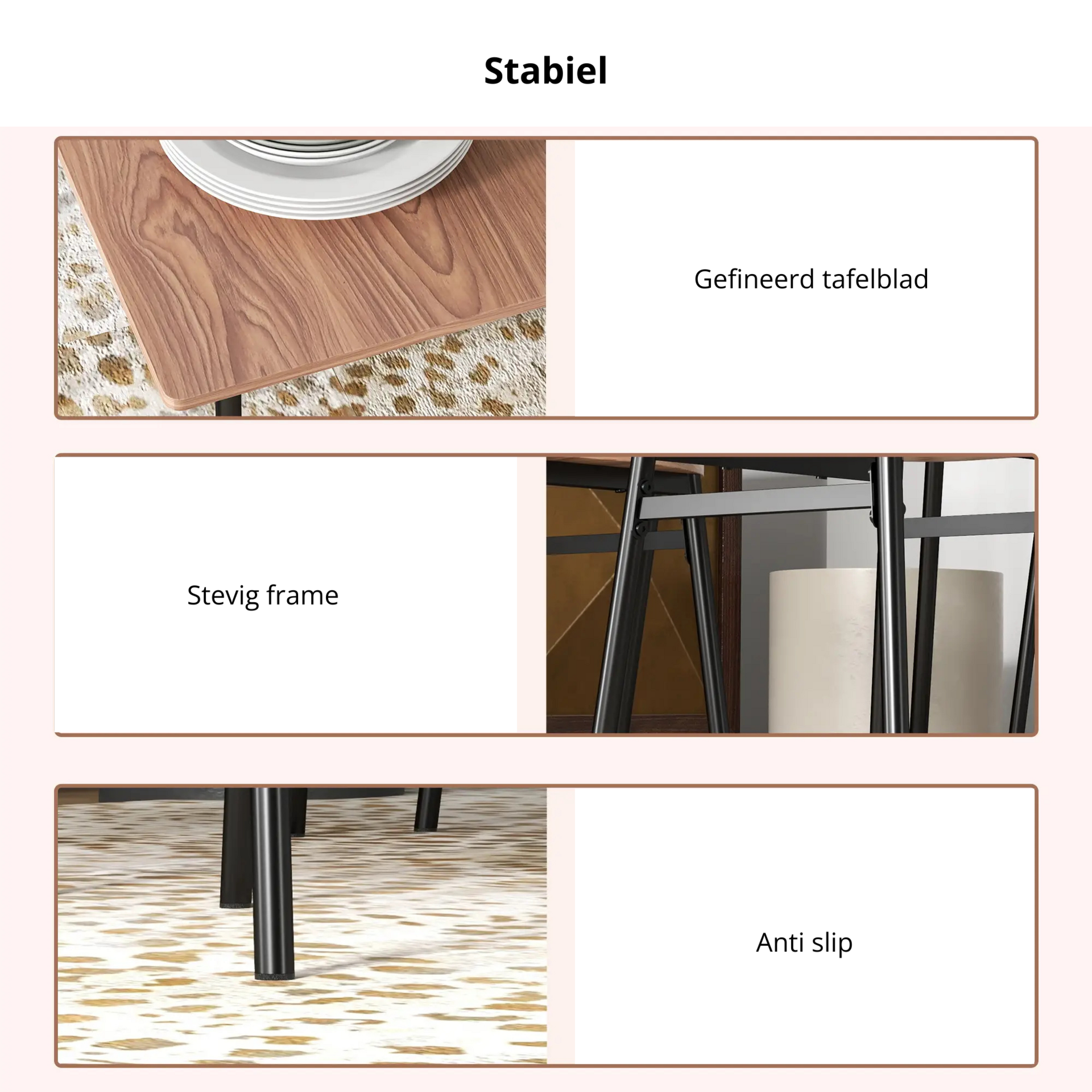 Bruine eetkamerset met tafel en 4 stoelen – 110x70 cm