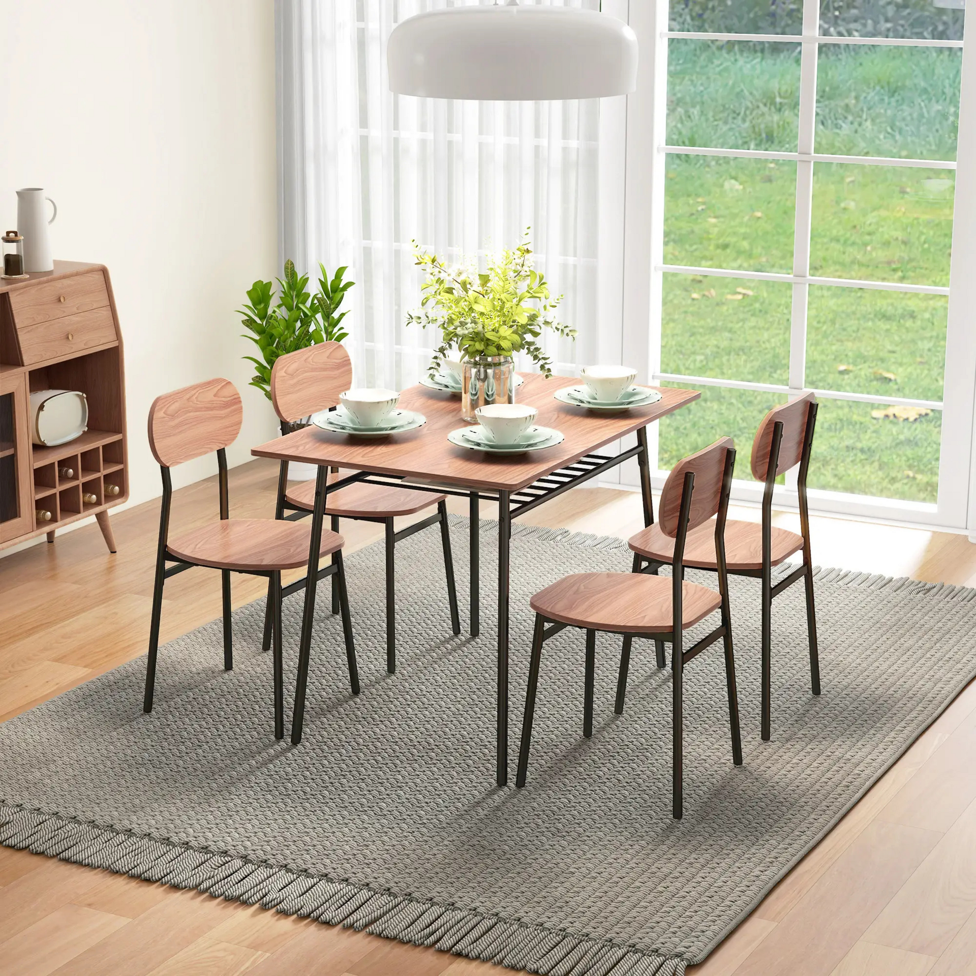 Bruine eetkamerset met tafel en 4 stoelen – 110x70 cm