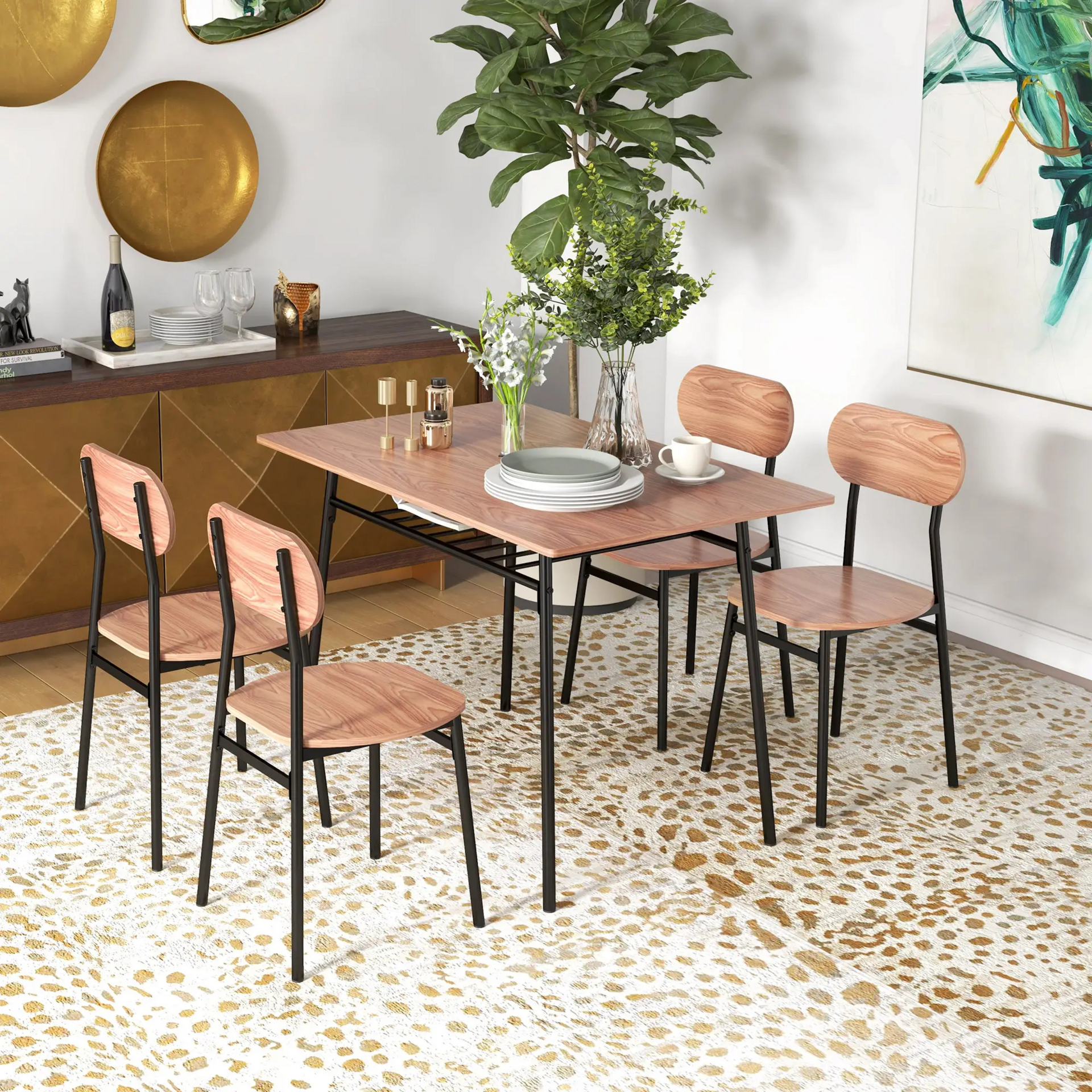 Bruine eetkamerset met tafel en 4 stoelen – 110x70 cm
