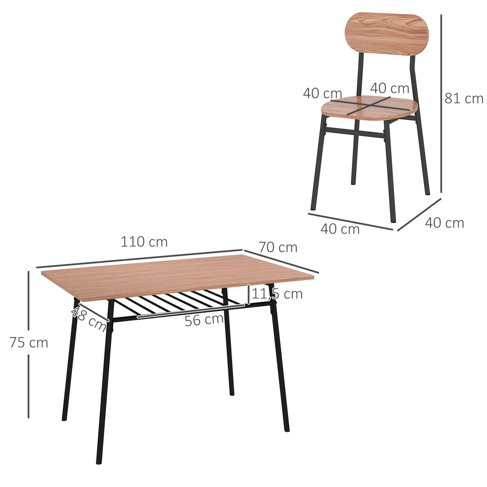 Bruine eetkamerset met tafel en 4 stoelen – 110x70 cm