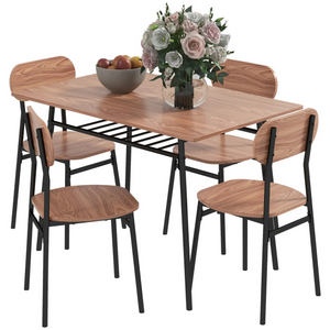 Bruine eetkamerset met tafel en 4 stoelen – 110x70 cm met metalen frame en houten blad, modern en functioneel design