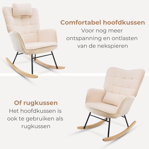 Comfortabele schommelstoel met kussen voor voeding, lezen en ontspannen cremewit | Zenzee
