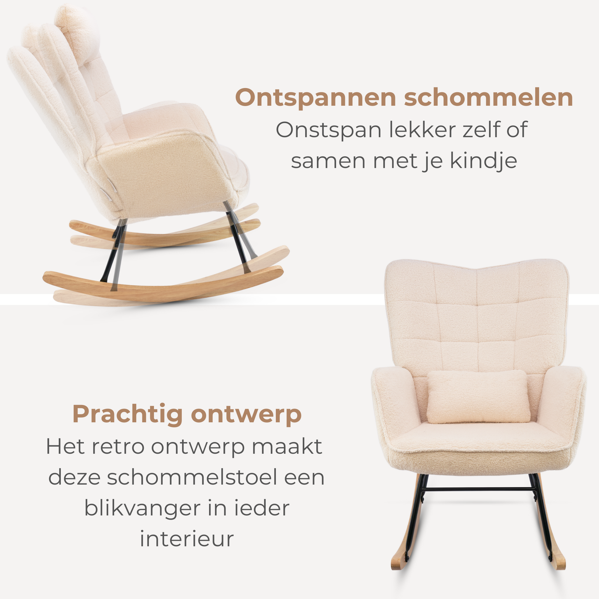 Comfortabele schommelstoel met kussen voor voeding, lezen en ontspannen cremewit | Zenzee