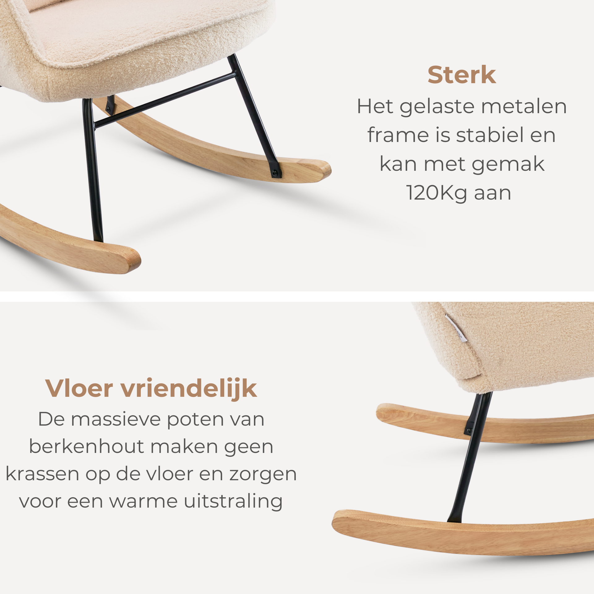 Comfortabele schommelstoel met kussen voor voeding, lezen en ontspannen cremewit | Zenzee