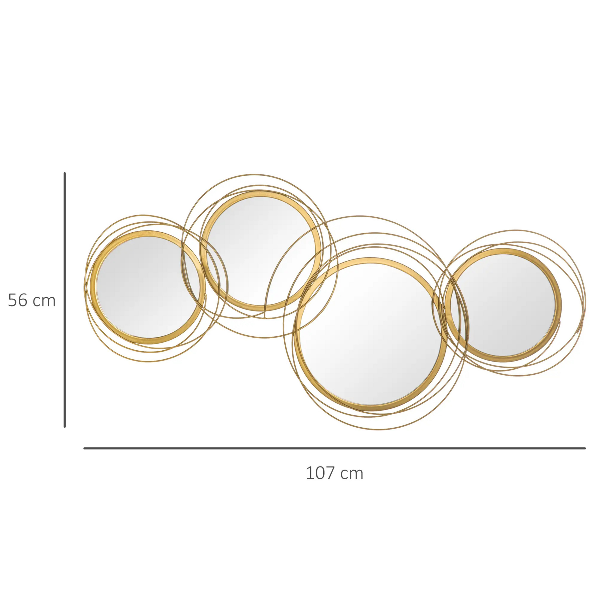 Decoratieve wandspiegel met goudkleurig metalen frame – 107x56 cm