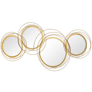 Decoratieve wandspiegel met goudkleurig metalen frame – 107x56 cm met meerdere ronde spiegels en stijlvolle sierlijke ringen