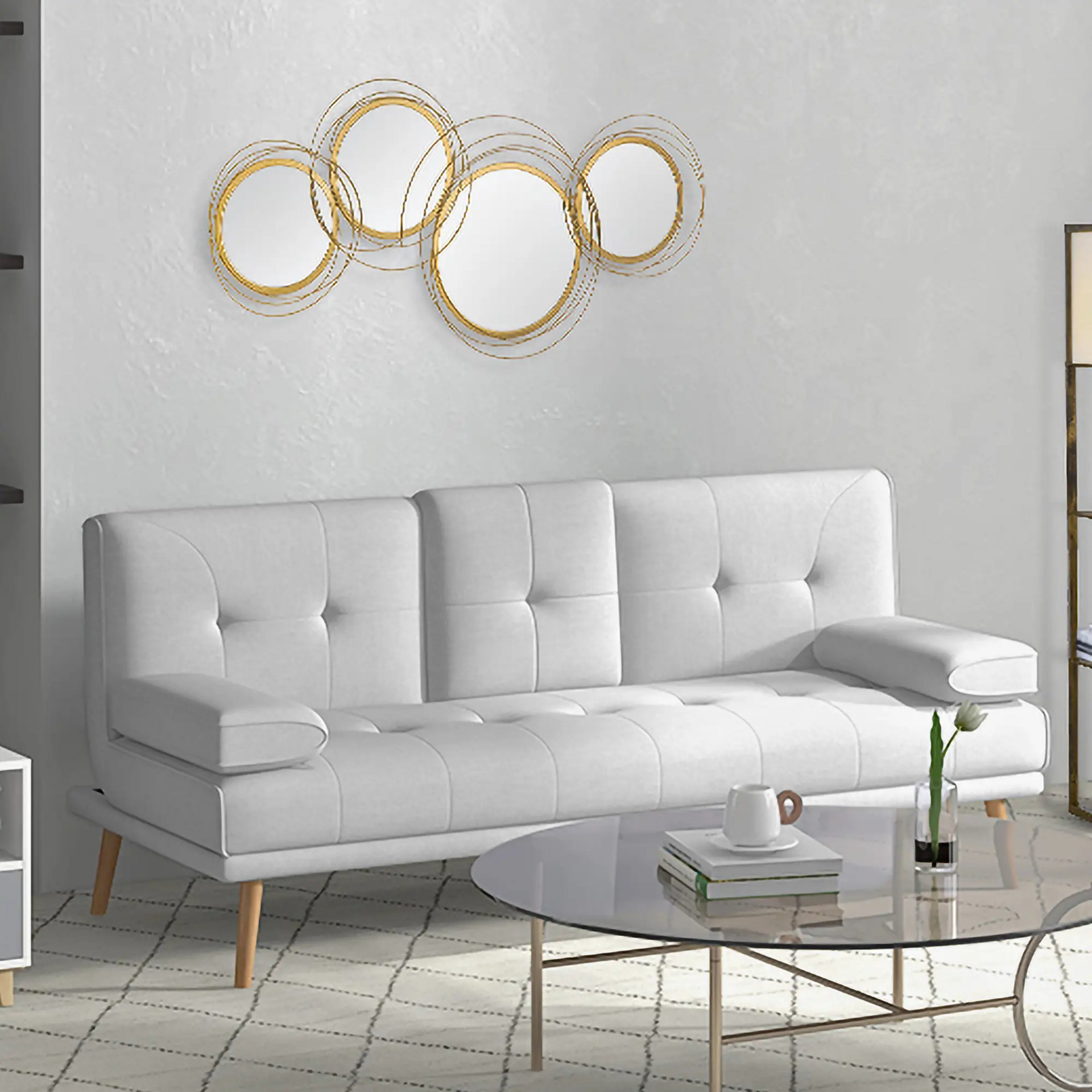 Decoratieve wandspiegel met goudkleurig metalen frame – 107x56 cm