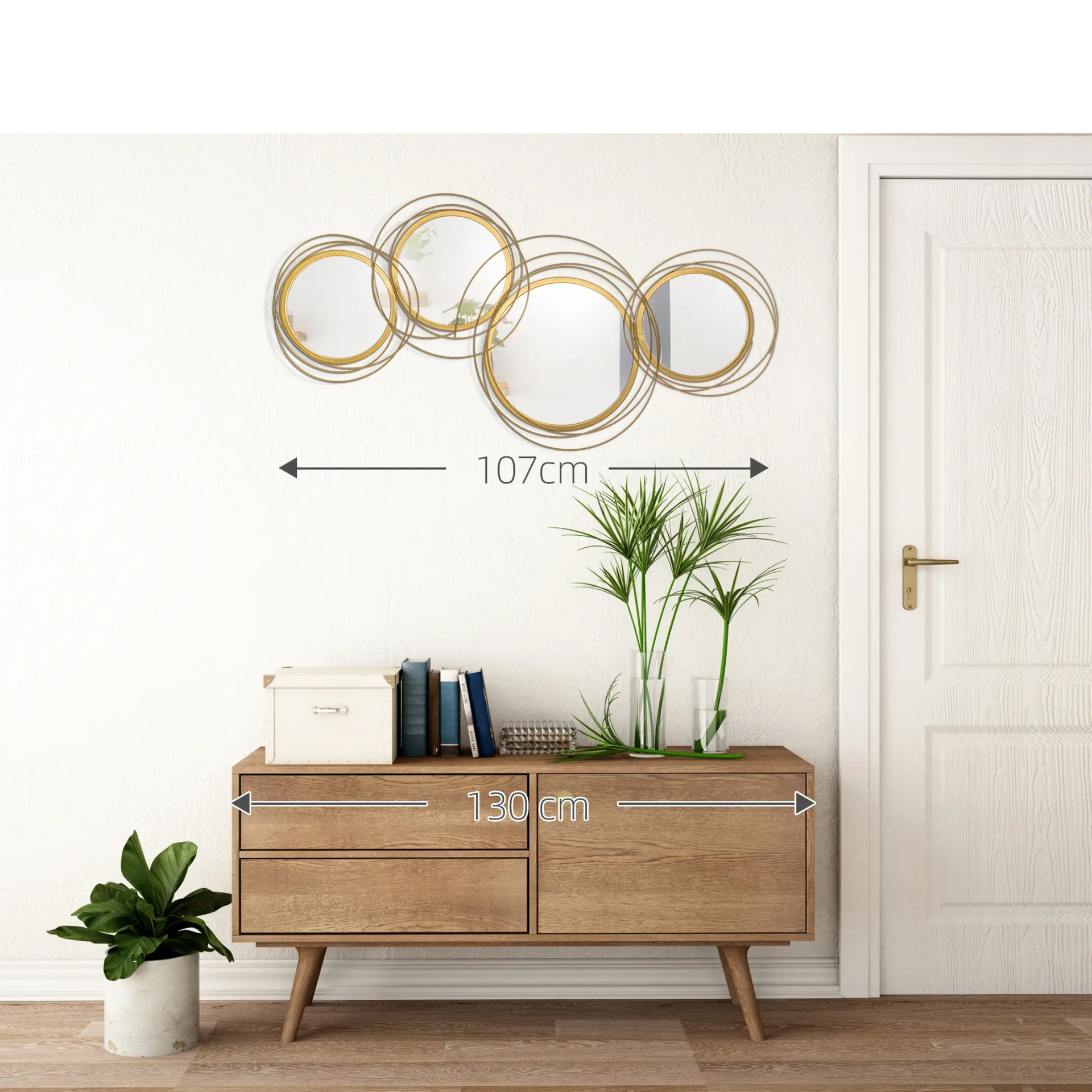 Decoratieve wandspiegel met goudkleurig metalen frame – 107x56 cm